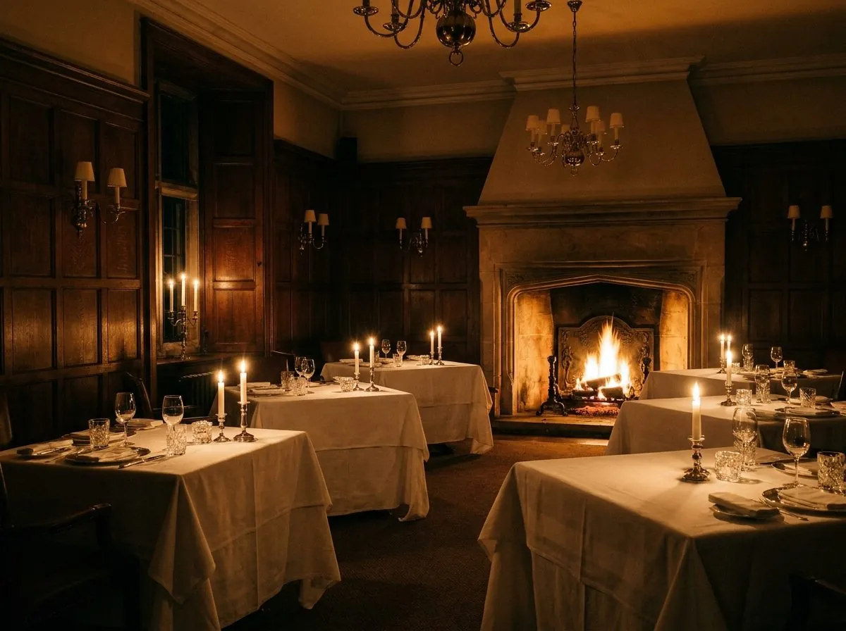 The Ember & Oak dining room by candlelight