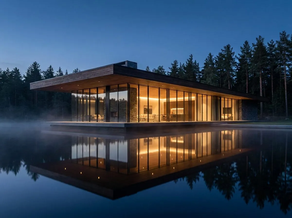 Stillwater Pavilion — lakeside glass pavilion reflected in still water