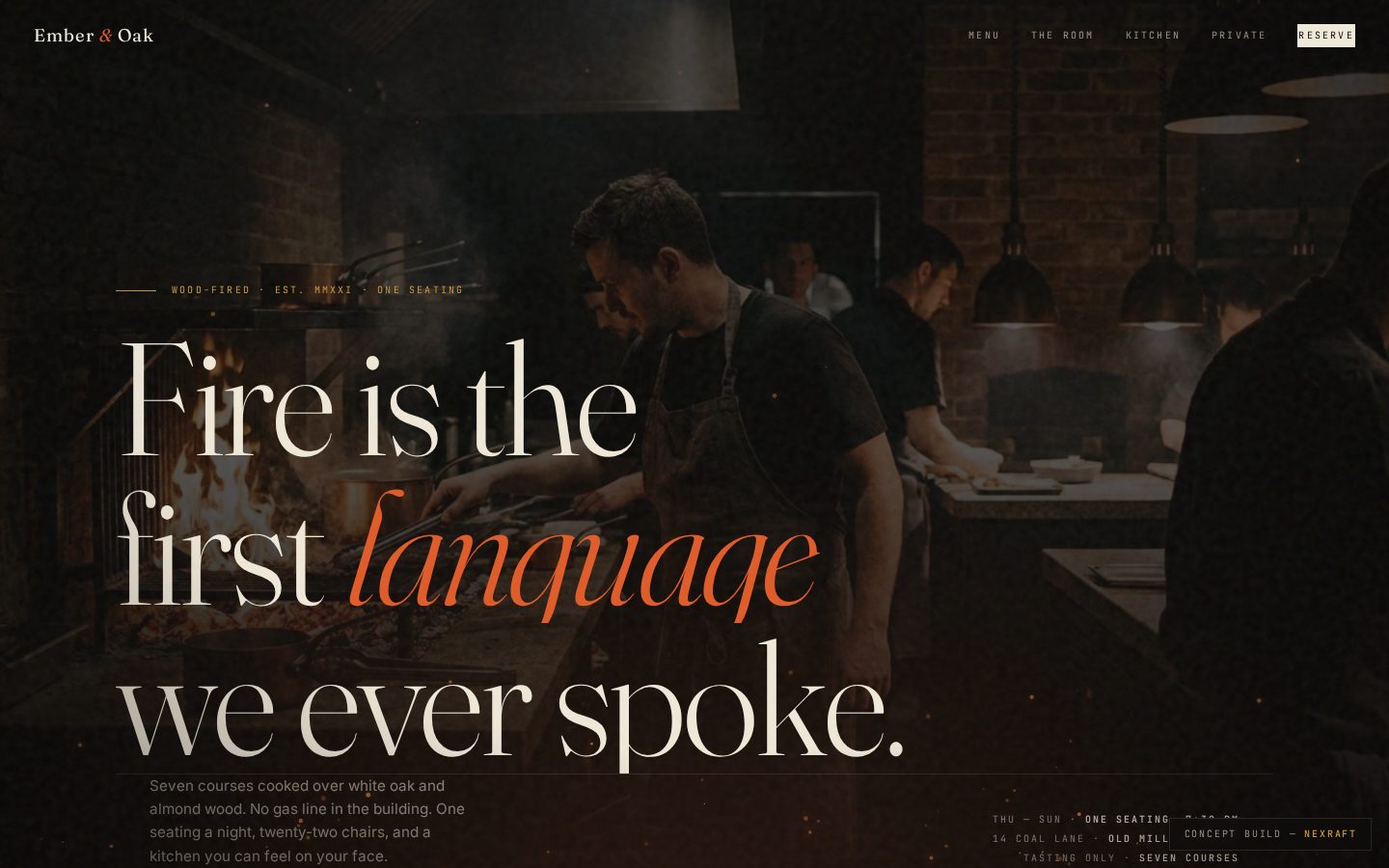 Ember & Oak — wood-fired dining concept site
