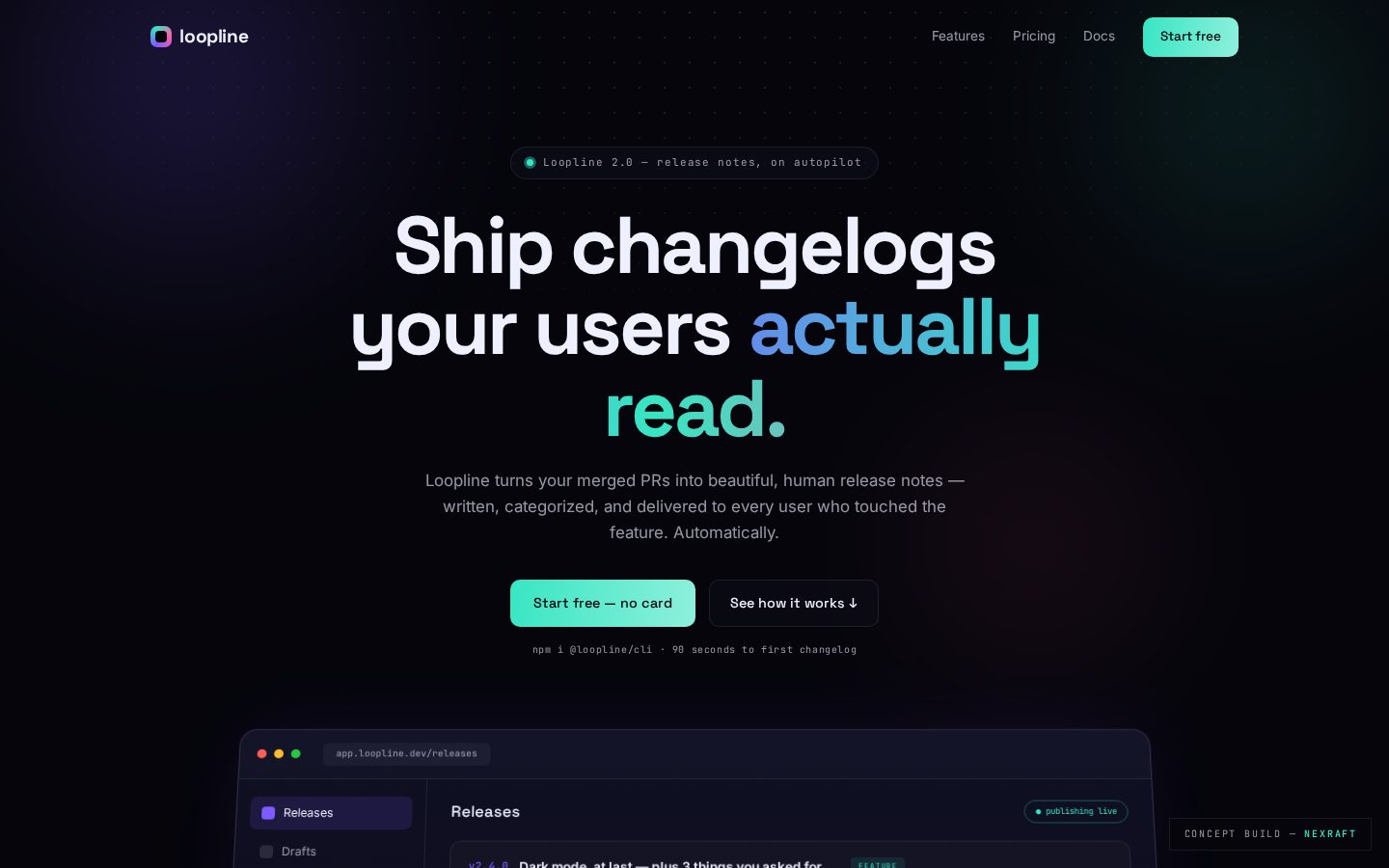 Loopline — SaaS changelog concept site